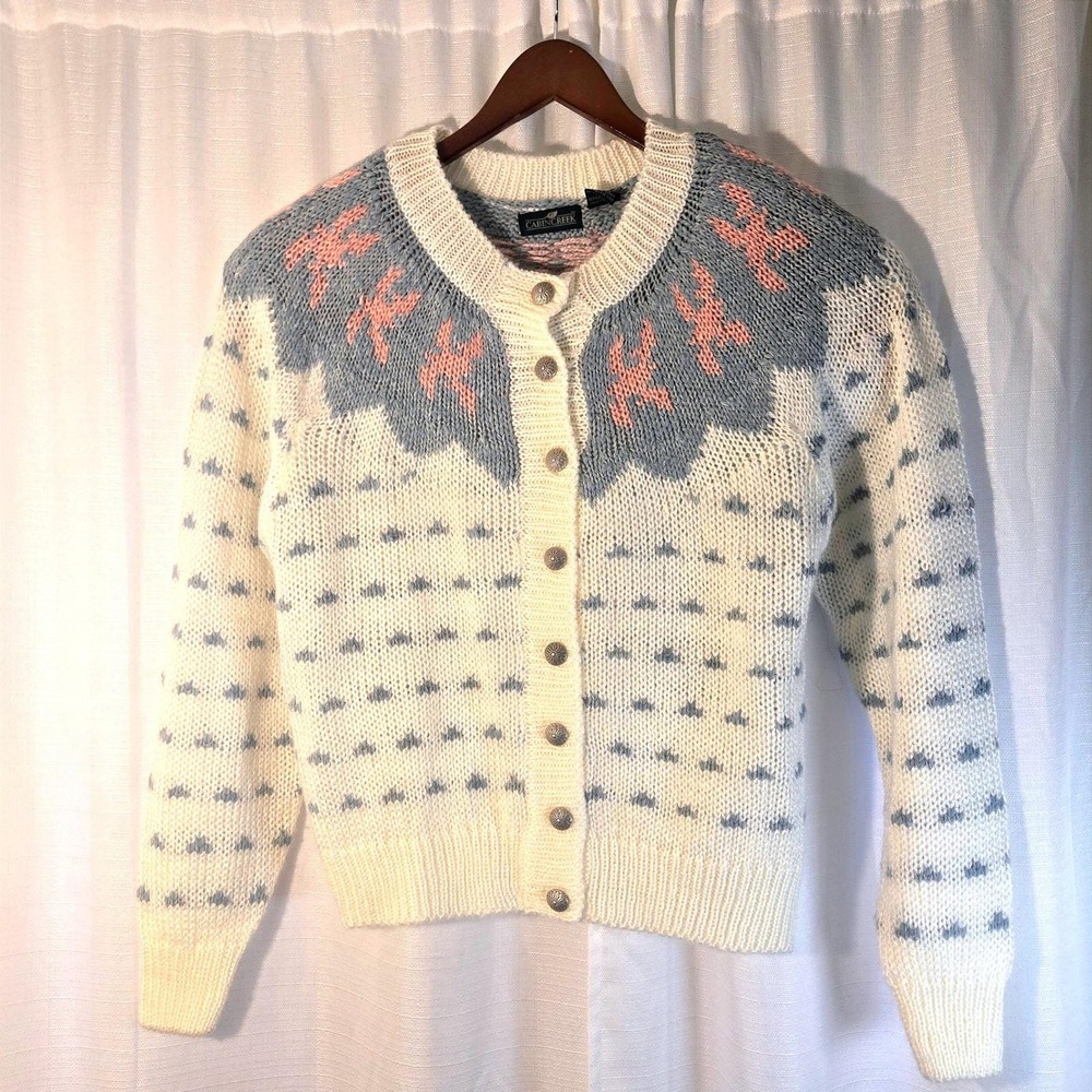 Vtg Cabin Creek Cottagecore‎ Grannycore Sweater Fair Isle Button Up Women Medium